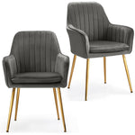 Set of 2 Velvet Dining Chairs Upholstered Dining Armchairs Accent Chairs with Steel Legs