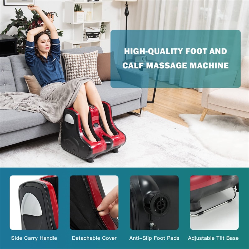 Foot and Calf Massager with Heat, Electric Foot Massager Machine Shiatsu Deep Kneading Rolling Vibration for Leg Relaxation