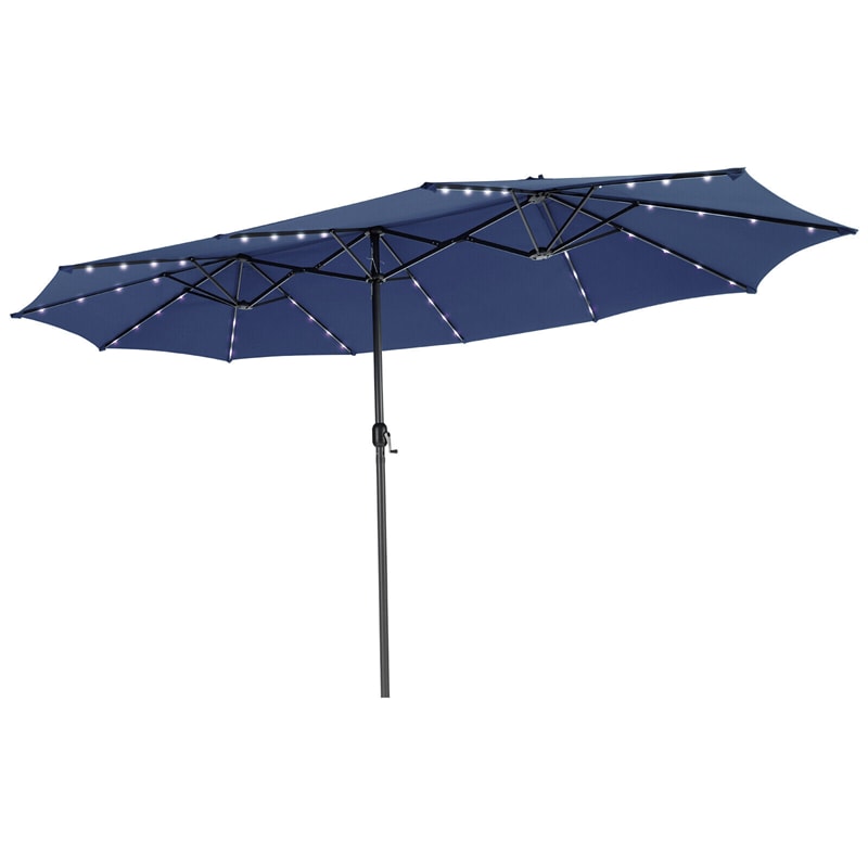 15FT Double-Sided Patio Umbrella Outdoor Market Umbrella with 48 Solar LED Lights & Crank