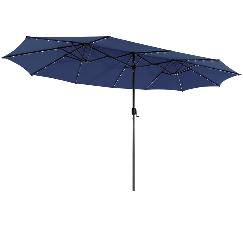 15FT Double-Sided Patio Umbrella Outdoor Market Umbrella with 48 Solar LED Lights & Crank