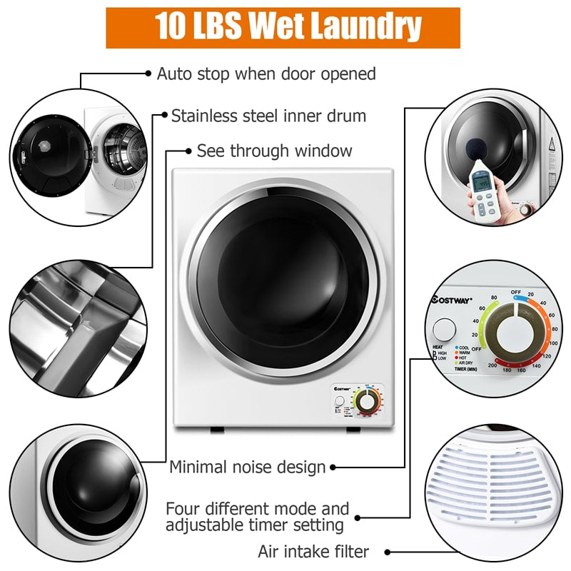 Portable Clothes Dryer, Compact 110V Electric Dryer with 4 Automatic Drying Mode & Stainless Steel Tub, Small Laundry Dryer for Apartment Dorm