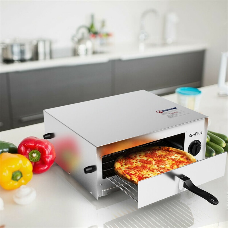 Stainless Steel Pizza Oven Home Commercial Countertop Pizza Maker Kitchen Pizza Toaster with Handle & Removable Pizza Tray