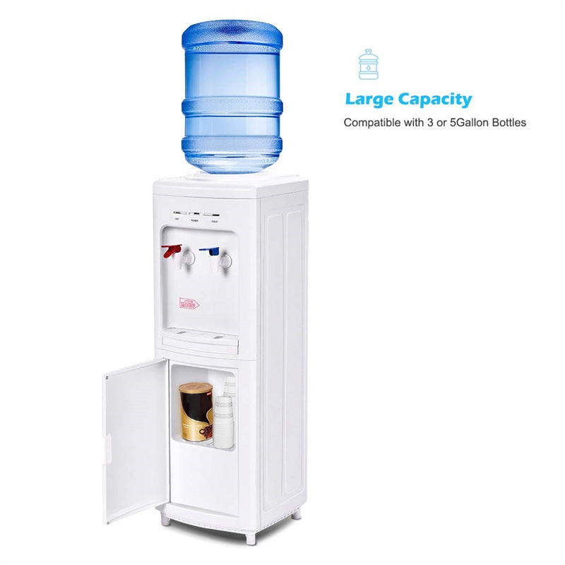 Top Loading Water Dispenser, 5 Gallon Bottle Hot & Cold Water Cooler Dispenser with Child Child Lock & Storage Cabinet for Home Office School