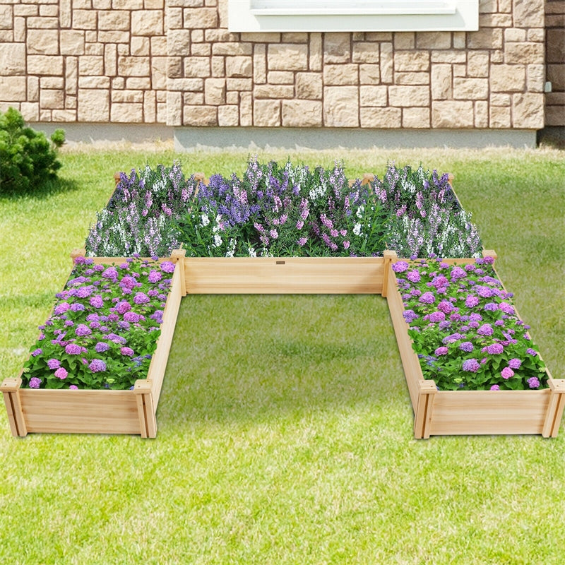 U-Shaped Wooden Garden Raised Bed Vegetable Flower Box for Patio Backyard