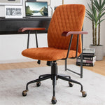 Velvet Home Office Chair Desk Chair Adjustable Swivel Task Chair Upholstered Home Leisure Chair with Rubber Wood Armrest & Copper Casters