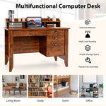 Wood Computer Desk with Hutch, 48" Home Office Desk Vintage Desk Study Writing Desk with Storage Drawers & Shelves