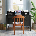 Wood Computer Desk with Hutch, 48" Home Office Desk Vintage Desk Study Writing Desk with Storage Drawers & Shelves