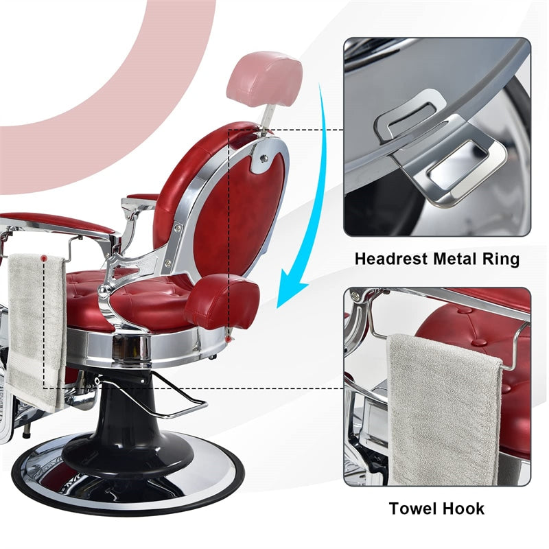 Vintage Barber Chair 360° Swivel Reclining Salon Chair Heavy Duty Hydraulic Hairdressing Styling Chair Height Adjustable with Rotated Footrest