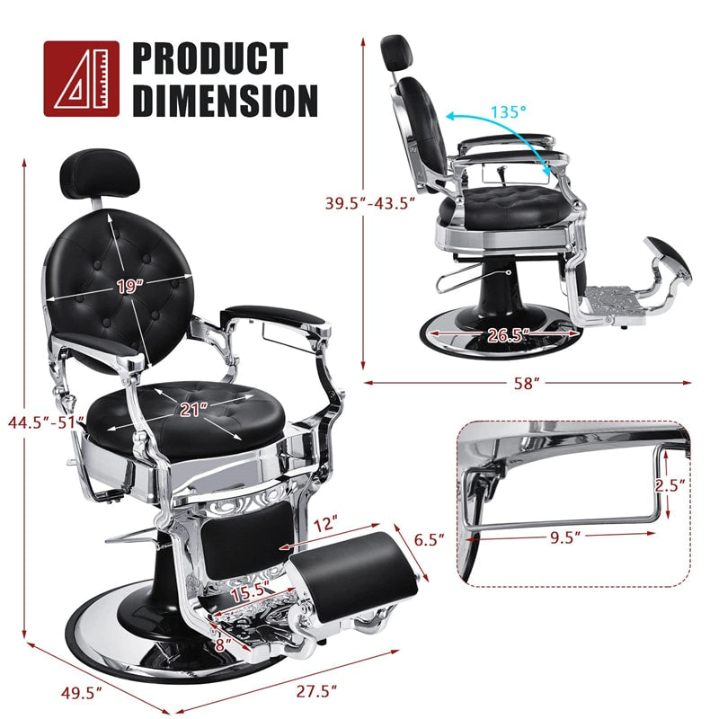 Vintage Barber Chair 360° Swivel Reclining Salon Chair Heavy Duty Hydraulic Hairdressing Styling Chair Height Adjustable with Rotated Footrest