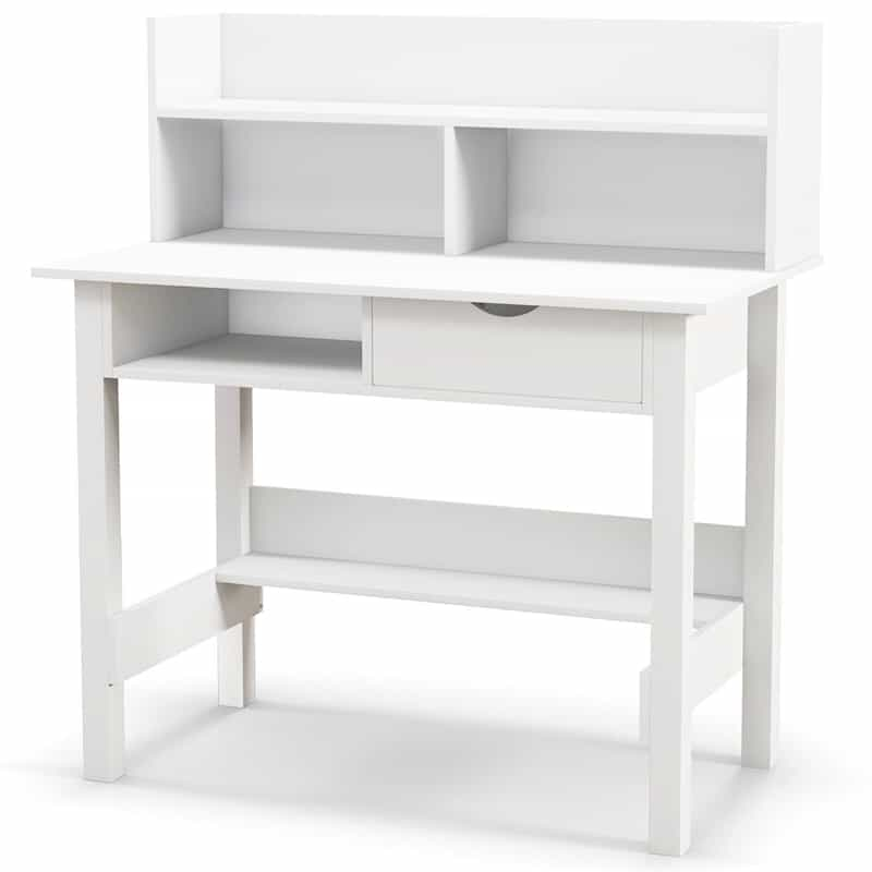 White Desk with Hutch, Home Office Computer Desk Writing Studying Desk with Storage Shelves & Drawer