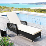 Outdoor Wicker Chaise Lounge Chair Patio Rattan Reclining Chaise with 6-Gear Adjustable Backrest, Padded Cushions & Lumbar Pillow