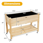 Wood Raised Garden Bed on Wheels, Raised Planter Box Elevated Garden Bed with Storage Shelf, Drainage Holes & Inner Liner