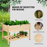 Wood Raised Garden Bed on Wheels, Raised Planter Box Elevated Garden Bed with Storage Shelf, Drainage Holes & Inner Liner