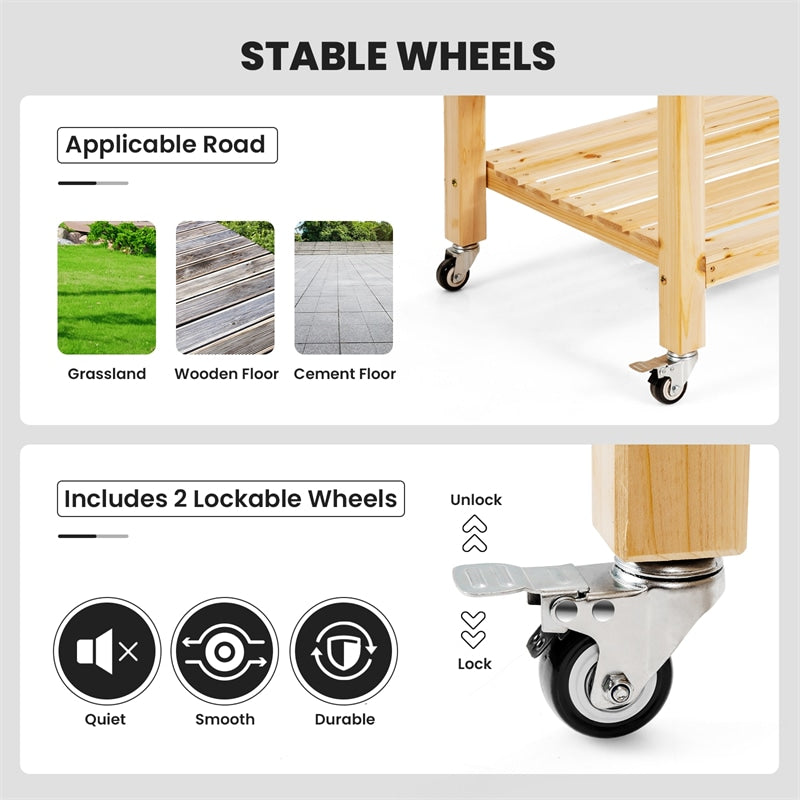 Wood Raised Garden Bed on Wheels, Raised Planter Box Elevated Garden Bed with Storage Shelf, Drainage Holes & Inner Liner