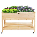 Wood Raised Garden Bed on Wheels, Raised Planter Box Elevated Garden Bed with Storage Shelf, Drainage Holes & Inner Liner