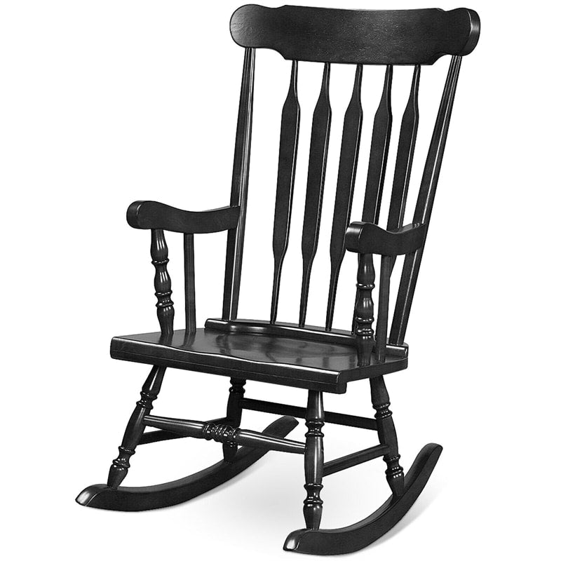 Wood Porch Patio Rocking Chair Glossy Finish Outdoor Rocker for Garden Backyard