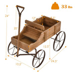 Wooden Wagon Flower Planter Decorative Garden Planter Wagon with Metal Wheels for Backyard