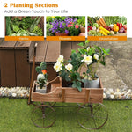 Wooden Wagon Flower Planter Decorative Garden Planter Wagon with Metal Wheels for Backyard