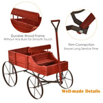 Wooden Wagon Flower Planter Decorative Garden Planter Wagon with Metal Wheels for Backyard