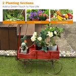 Wooden Wagon Flower Planter Decorative Garden Planter Wagon with Metal Wheels for Backyard