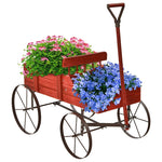 Wooden Wagon Flower Planter Decorative Garden Planter Wagon with Metal Wheels for Backyard