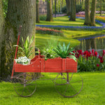 Wooden Wagon Flower Planter Decorative Garden Planter Wagon with Metal Wheels for Backyard