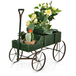 Wooden Wagon Flower Planter Decorative Garden Planter Wagon with Metal Wheels for Backyard