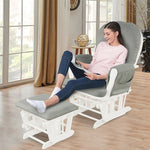 Wood Nursery Glider Chair & Ottoman Set Upholstered Glider Rocker with Padded Cushion, Storage Pocket, Modern Rocking Chair for Nursery