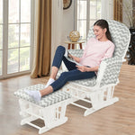 Wood Nursery Glider Chair & Ottoman Set Upholstered Glider Rocker with Padded Cushion, Storage Pocket, Modern Rocking Chair for Nursery