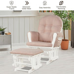 Wood Nursery Glider Chair & Ottoman Set Upholstered Glider Rocker with Padded Cushion, Storage Pocket, Modern Rocking Chair for Nursery