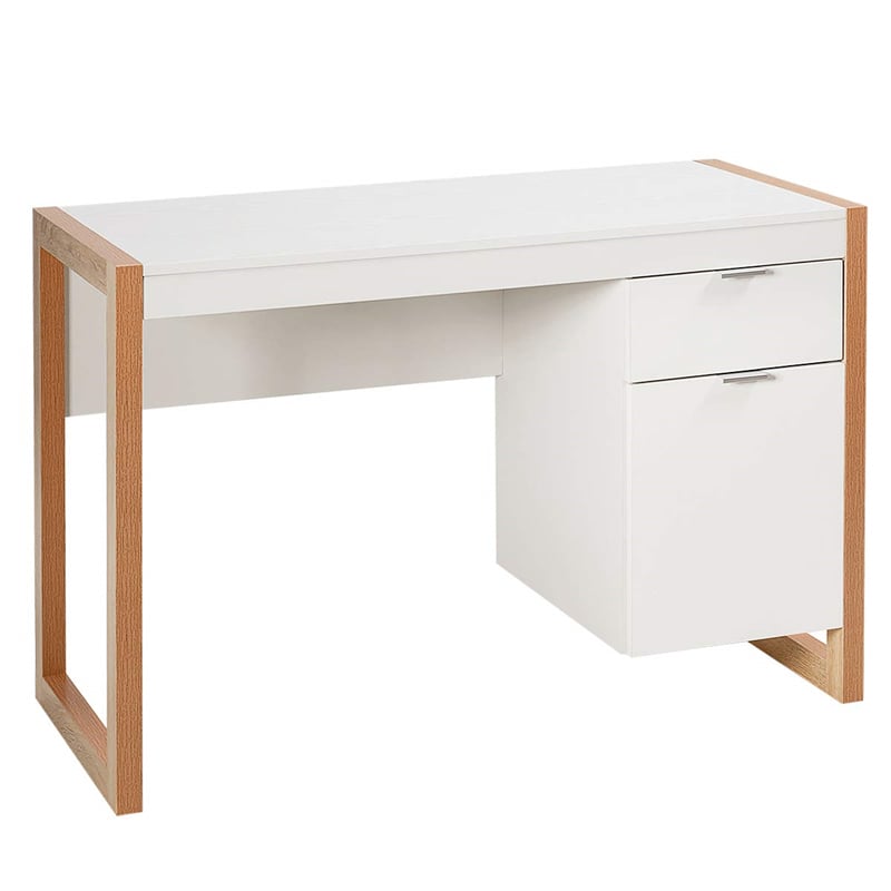 Wooden Home Office Desk White Computer Desk Study Writing Table with Drawer & Cabinet