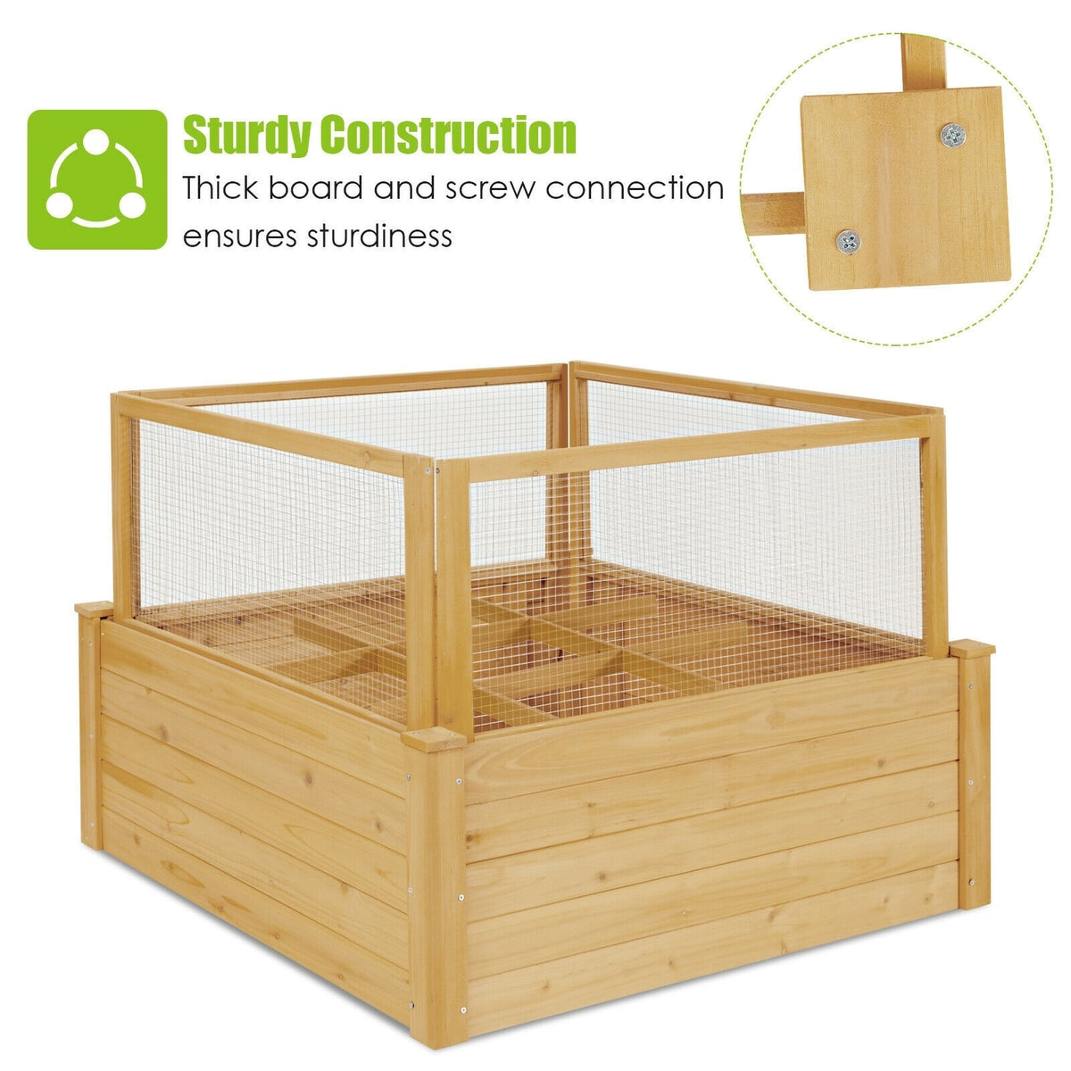 Wooden Raised Garden Bed Outdoor Planter Box with Critter Guard Fence & 9 Grids Plant Container for Patio Backyard Balcony