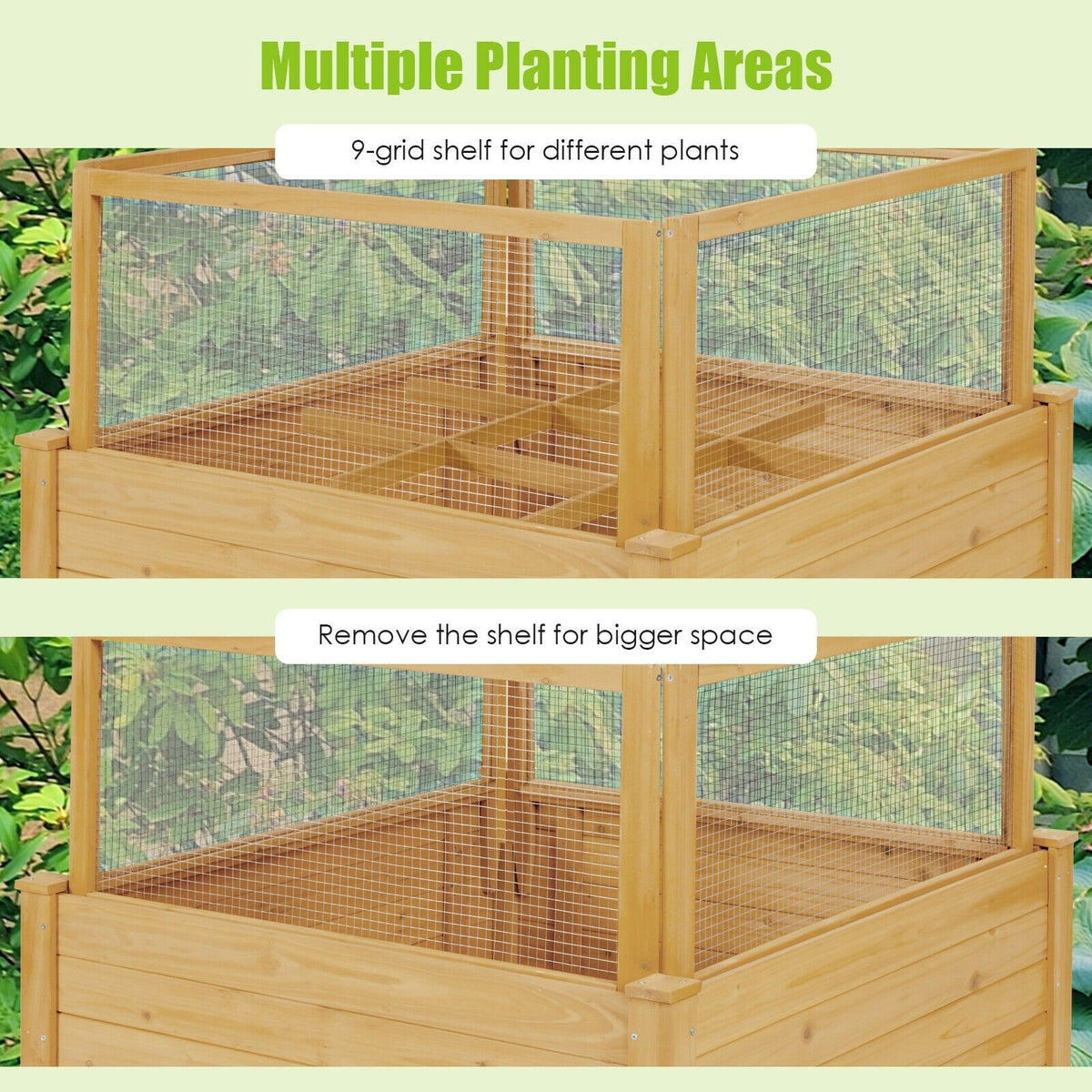 Wooden Raised Garden Bed Outdoor Planter Box with Critter Guard Fence & 9 Grids Plant Container for Patio Backyard Balcony