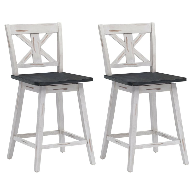 24" Wooden Bar Stools Set of 2 Swivel Counter Height Chairs with Non-Slip Foot Pads