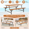 6FT Acacia Wood Picnic Table Bench Set for 6 Person, Large Outdoor Camping Table Patio Dining Table with Umbrella Hole & Built-in Benches