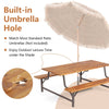 6FT Acacia Wood Picnic Table Bench Set for 6 Person, Large Outdoor Camping Table Patio Dining Table with Umbrella Hole & Built-in Benches