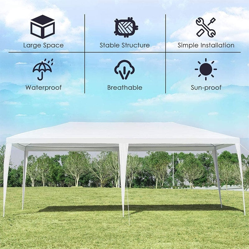 10' x 20' Heavy Duty Party Tent Outdoor Wedding Tent Waterproof PE Canopy Pavilion Tent with Wind Rope, White Commercial Event Tent for Camping