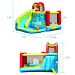 6 In 1 Inflatable Water Slide Kids Bounce House with Climbing Wall & Basketball Hoop