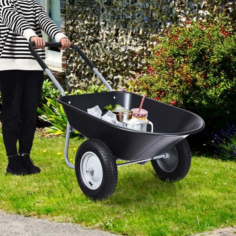 Dual Wheel Wheelbarrow Heavy Duty Home Utility Garden Cart 330 LBS Capacity Large Yard Cart for Gardening Farm