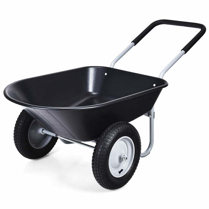 Dual Wheel Wheelbarrow Heavy Duty Home Utility Garden Cart 330 LBS Capacity Large Yard Cart for Gardening Farm