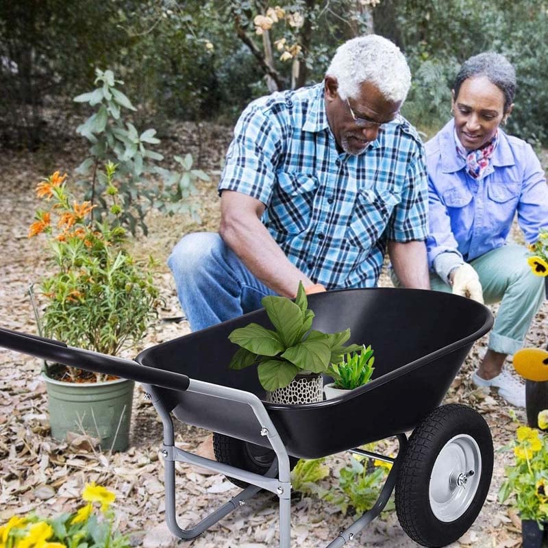 Dual Wheel Wheelbarrow Heavy Duty Home Utility Garden Cart 330 LBS Capacity Large Yard Cart for Gardening Farm