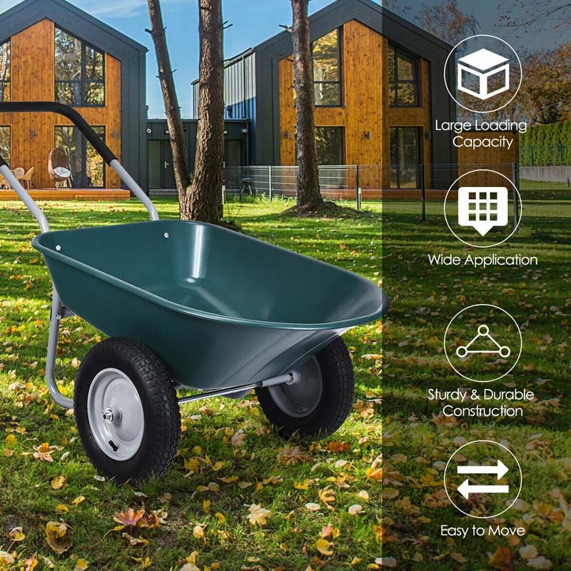 Dual Wheel Wheelbarrow Heavy Duty Home Utility Garden Cart 330 LBS Capacity Large Yard Cart for Gardening Farm