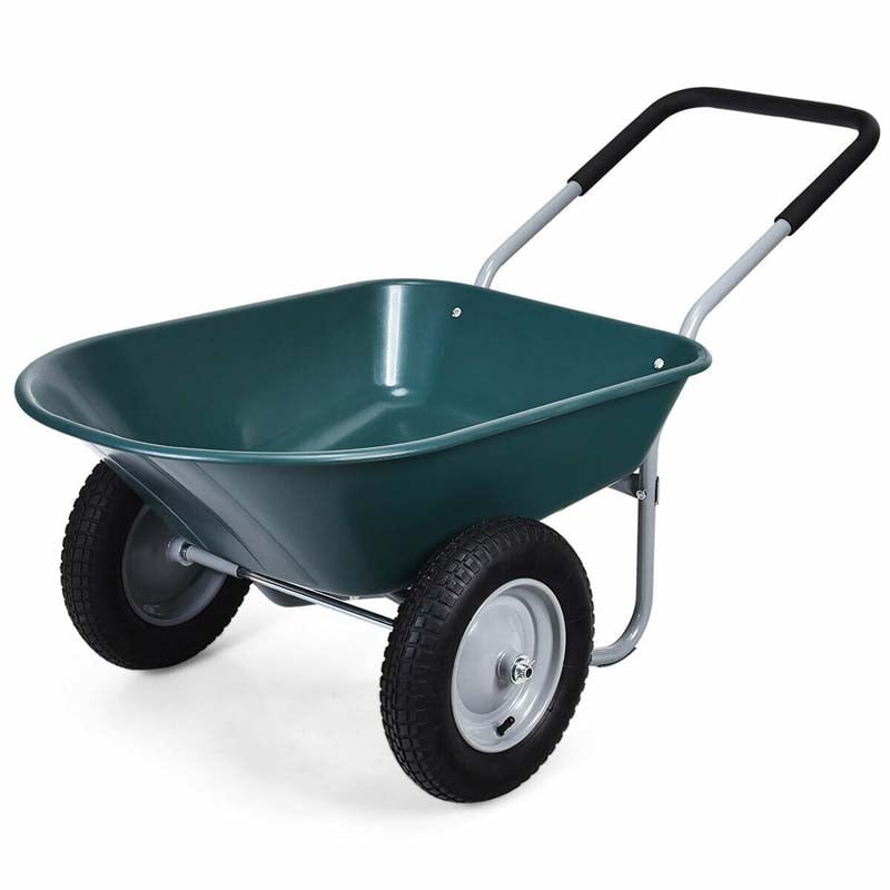 Dual Wheel Wheelbarrow Heavy Duty Home Utility Garden Cart 330 LBS Capacity Large Yard Cart for Gardening Farm