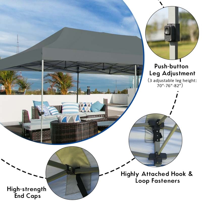 10' x 20' Pop Up Canopy Heavy Duty Folding Canopy Tent Easy Setup Outdoor Commercial Instant Canopy Adjustable Sun Shelter with Roller Bag