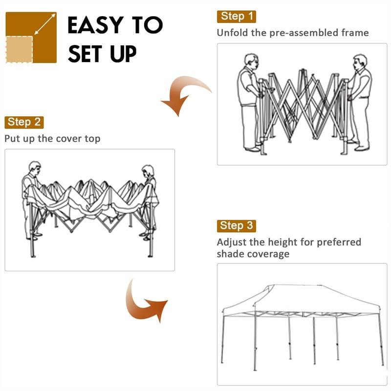 10' x 20' Pop Up Canopy Heavy Duty Folding Canopy Tent Easy Setup Outdoor Commercial Instant Canopy Adjustable Sun Shelter with Roller Bag