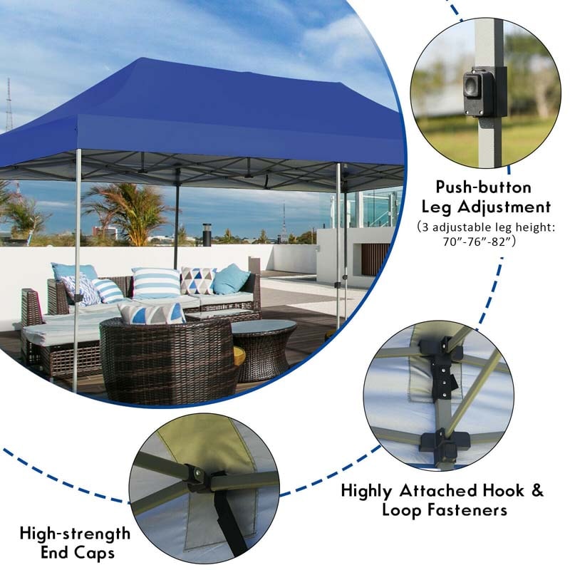 10' x 20' Pop Up Canopy Heavy Duty Folding Canopy Tent Easy Setup Outdoor Commercial Instant Canopy Adjustable Sun Shelter with Roller Bag