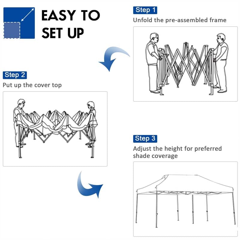 10' x 20' Pop Up Canopy Heavy Duty Folding Canopy Tent Easy Setup Outdoor Commercial Instant Canopy Adjustable Sun Shelter with Roller Bag