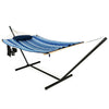 12FT Hammock Chair with Stand Set, Cotton Hammock Swing Bed for Outdoor Indoor with Pillow, Cup Holder & Storage Bag, 450lbs Load Capacity