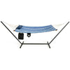 12FT Hammock Chair with Stand Set, Cotton Hammock Swing Bed for Outdoor Indoor with Pillow, Cup Holder & Storage Bag, 450lbs Load Capacity