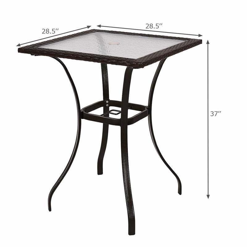 28.5'' Outdoor Patio Square Glass Top Table with Umbrella Hole - Bestoutdor